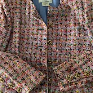 Fabulous Vintage Jaeger Jacket Lavender/Pink/Green/Gold Almost Plaid Size 12